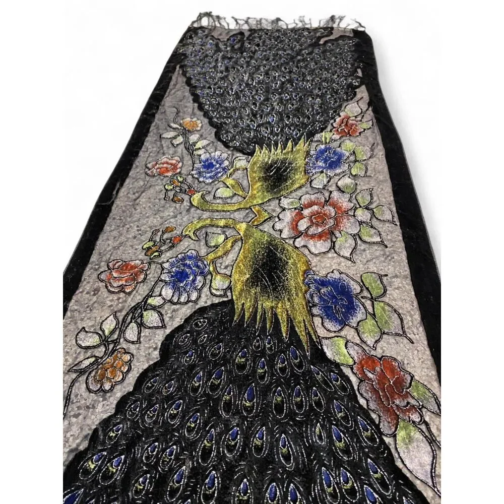Festival Boho Whimsigoth Silk Blend Cottage Velvet Feminine Fringe Shawl Scarf